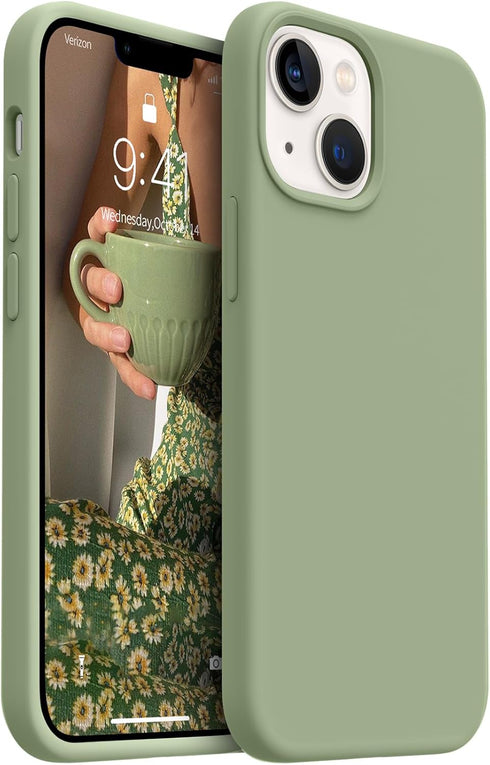 AOTESIER iPhone 13 Mini Case, Tea Green Liquid Silicone, Shockproof, Slim 5.4" Cover with Soft Anti-Scratch Lining.