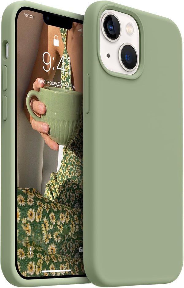 AOTESIER iPhone 13 Mini Case, Tea Green Liquid Silicone, Shockproof, Slim 5.4" Cover with Soft Anti-Scratch Lining.