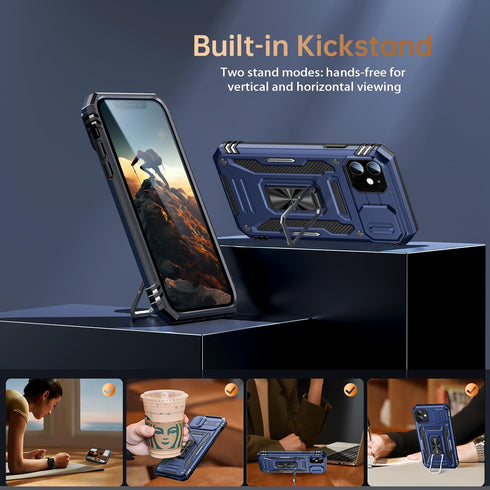 Goodon iPhone 11 Case - Military-Grade Shockproof, Matte Finish, Sliding Camera Cover, Screen Protector, Metal