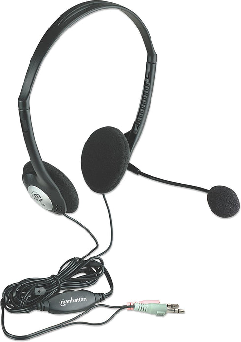 Manhattan 3.5mm Stereo Headset with Mic - 6.5ft Cable, Volume Control, 3-Year Warranty - Ideal for Desktop & Laptop -