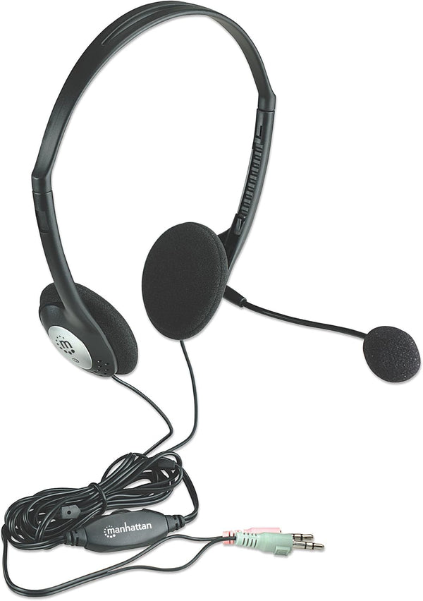 Manhattan 3.5mm Stereo Headset with Mic - 6.5ft Cable, Volume Control, 3-Year Warranty - Ideal for Desktop & Laptop -