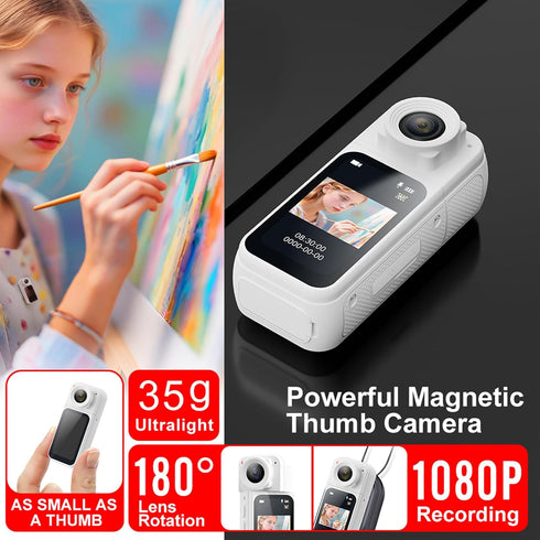 1080P Zyyini Action Camera, Mini Body Wearable Portable Thumb Camera Video Recorder with Magnetic Lanyard, One Click