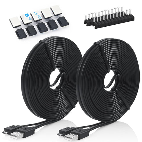 Long 25ft Micro USB Cable - USB to Micro USB Black Cable for PS4 Controller and Security Camera, 2 Pack