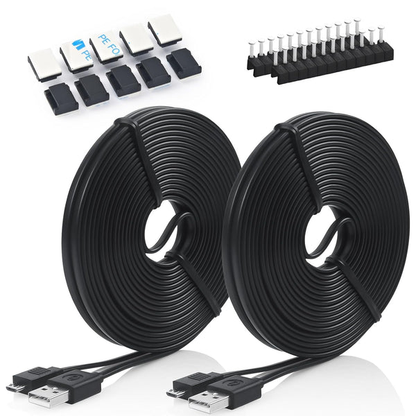 Long 25ft Micro USB Cable - USB to Micro USB Black Cable for PS4 Controller and Security Camera, 2 Pack
