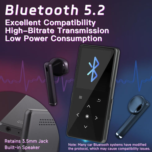 Vaktare Gud 128GB MP3 Player with Bluetooth, Portable Music Player with Built-in Speaker, Enjoying Your Digital Music
