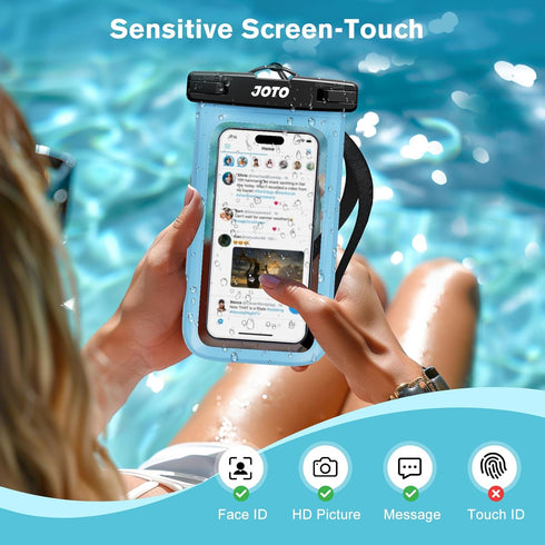 JOTO Universal Waterproof Phone Pouch, Cellphone Dry Bag Case for iPhone 15 14 13 12 11 Pro Max, Galaxy S23, Blue