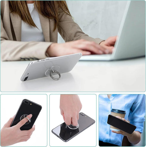 ralhaywi 2pcs Kickstand360 Diamond Phone Ring Stand HolderRound Transparent Phone Ring Degree Rotation Finger Grip