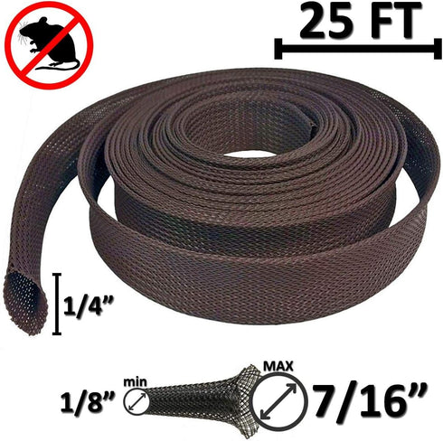 Electriduct 1/4" Chewing Resistant Braided Sleeving, Flexible Expandable Wrap for Hose Wire Protection - 25 Feet