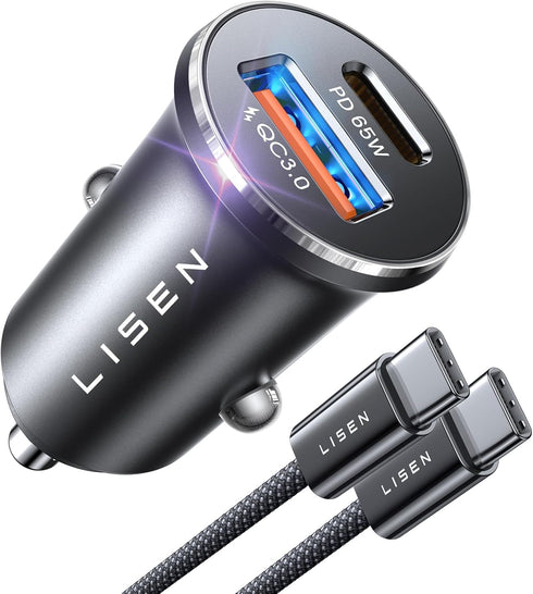 LISEN 95W USB C Car Charger Fast Charging PD65W Super Fast Charging Car Phone Charger Adapter Type C All Metal