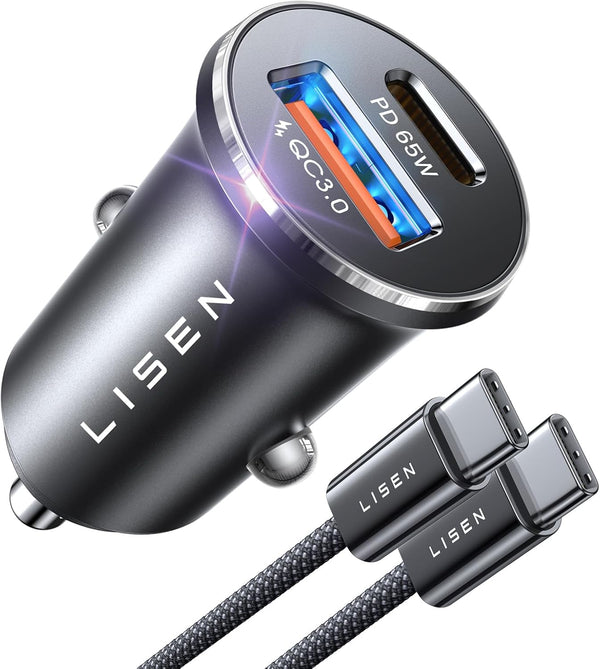 LISEN 95W USB C Car Charger Fast Charging PD65W Super Fast Charging Car Phone Charger Adapter Type C All Metal