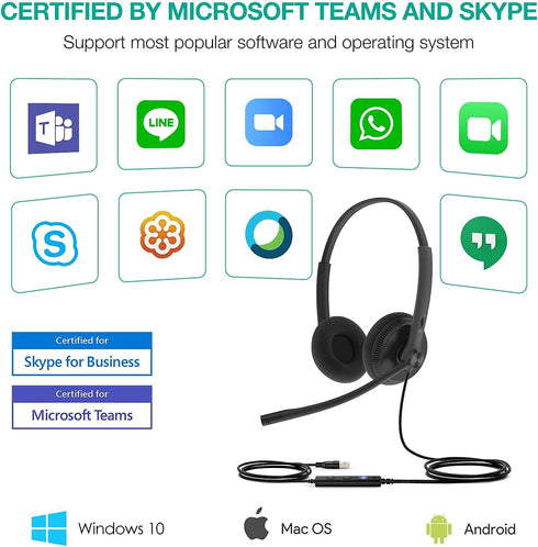 Yealink UH34 USB Wired Headset with Mic, Stereo Headphones with Noise Cancelling Microphone for Professional Business