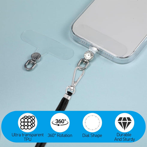Mabor 2-Pack 360 Phone Lanyard Tabs, Rotatable Clear Transparent TPU + Zinc Alloy Tether Tab Compatible with Phone