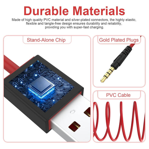 USB to 3.5mm Charging Cable Compatible with Beats by Dre, Studio, Solo Wireless Headphones, 3.3ft