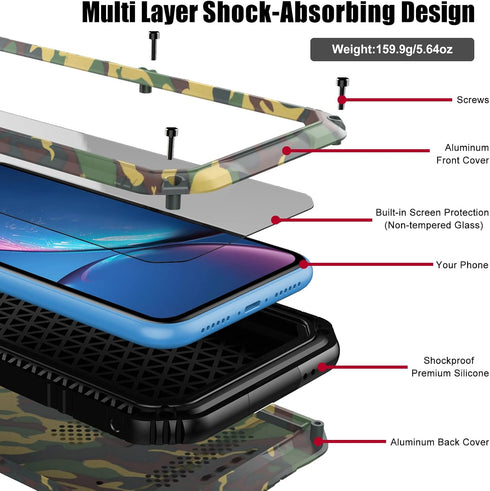 Beasyjoy Metal Case for iPhone XR - Heavy Duty Full Body Protective Waterproof Shockproof Camo