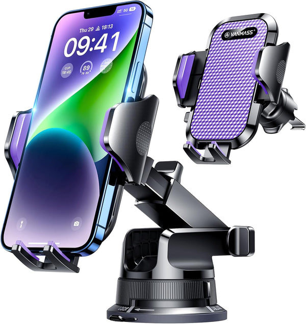 VANMASS Military-Grade Car Phone Holder, 2024 Best Suction & Clip, Dashboard Mount for iPhone 15 Pro Max