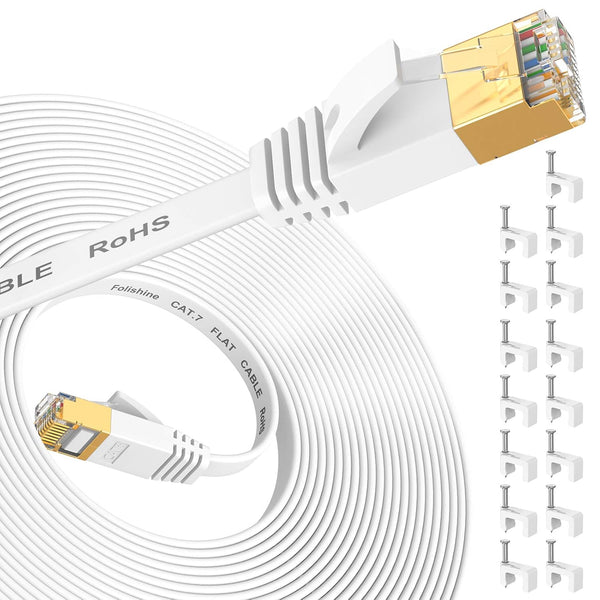 Cat 7 Ethernet Cable 30 ft, High Speed Internet Network Cable with Gold Plated RJ45 Connector, Shielded Flat Patch Cord