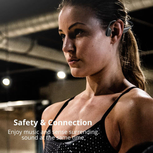 SA04 Black Bone Conduction Headphones, Lightweight Open-Ear Wireless Sport Headphones with Microphones