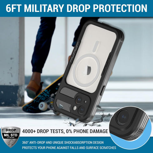 for iPhone 15 Case, IP68 Full-Body Rugged Waterproof Shockproof Protective Cover, Built-in 6H Screen Protector,