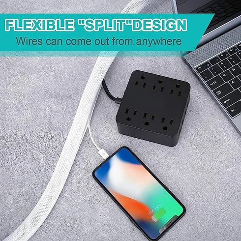 20ft - 1 inch White Cable Sleeve, Cable Organizer for Desk PC, Wire Protector Cover for Home Office