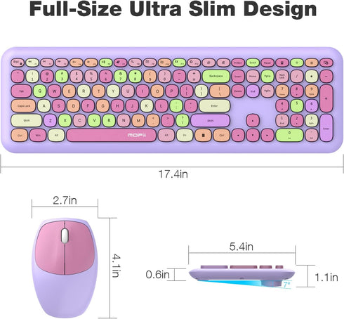 MOFii Wireless Keyboard and Mouse Combo, 2.4G Slim Full-Sized Colorful Keyboard Mouse for PC Laptops (Purple)