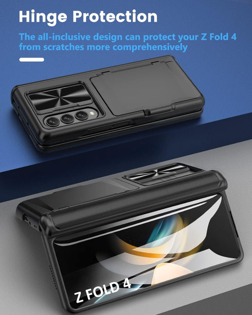 Viaotaily Samsung Galaxy Z Fold 4 Case, Durable Phone Case with Card Holder, Hinge Protection & Screen Protector (Black)
