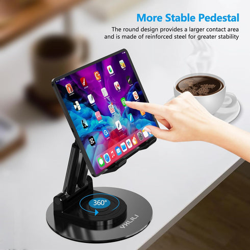 YXLILI Foldable Phone Stand, Adjustable Height Cell Phone Holder for Desk, 360° Rotating for iPhone 14/13/12/11, Black