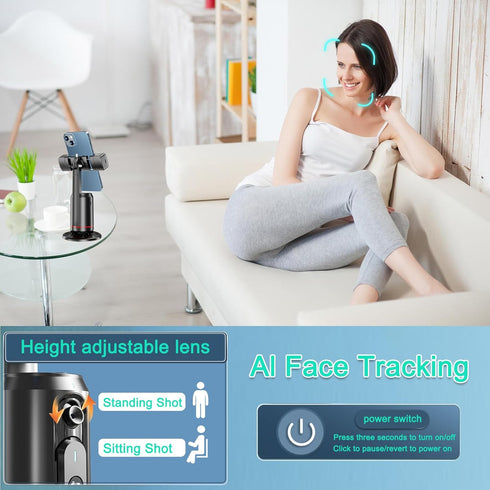 Auto Face Tracking Tripod, 360° Rotating Auto Tracking Phone Stand with Gesture Control for Live Vlog Streaming Video