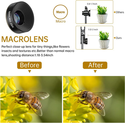COSULAN Phone Camera Lens 3 in 1 Kit - 235° Fisheye Lens + 25X Macro Lens + 0.62X Wide Angle Lens for Smartphones