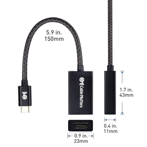 Cable Matters Braided Aluminum USB C to HDMI Adapter, Support 4K 60Hz, 2K 144Hz, for iPhone 15, MacBook Pro