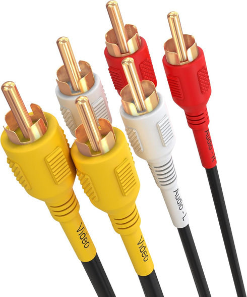 Cmple - 3 RCA Cable 12 Feet, Male to Male Audio Video Cables for VHS/DVD Players, TVs