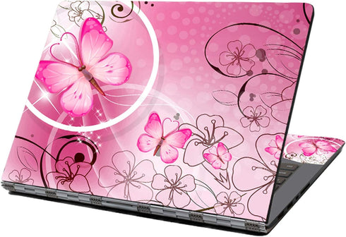 Laptop Skin Sticker Decal, Protector Cover for 12" to 15.6" Laptops (Pink Butterflies & Flowers)