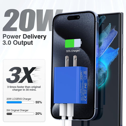 2 Pack USB C Charger, 20W PD Fast Dual Port Plug Type C Charger, Compatible for iPhone 14 Plus/Pro/Pro Max/13 Pro