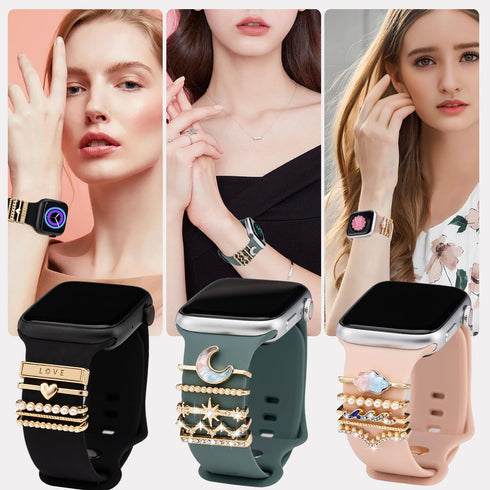 Watch Band Charms - Upgrade Your Watch Strap with Stylish Decorative Rings Loops Compatible with Apple Watch Bands 45mm