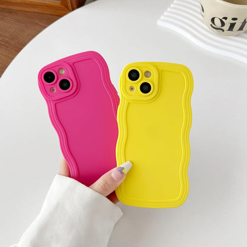 Caseative Solid Color Curly Wave Frame Soft Case for iPhone 14 (White, Compatible with iPhone 14)