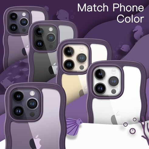 JETech iPhone 14 Pro Case 6.1" - Shockproof Clear Hard PC Back, Wave Frame Curly Shape, Deep Purple for Women & Girls.