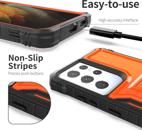 ExoGuard for Samsung Galaxy S21 Ultra 5G Case, Rubber Shockproof Full Body Cover with Built-in Kickstand