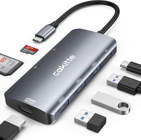 USB C Hub, Cakitte 7 in 1 USB C to 4K@60HZ HDMI Multiport Adapter, 3 USB 3.0 Ports, SD/TF Card Reader, 100W PD