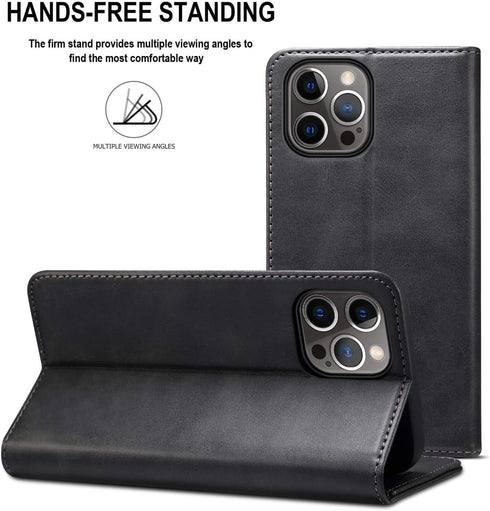 SINIANL iPhone 12 Case, Wallet Case with Card Holder, Leather Book Folding Folio Case, 6.1 inch (Black)