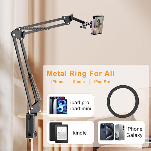 LenTok 15 14 13 12 Gooseneck Bed Phone Holder for Magsafe iPhone Stand, Desk Magnetic Phone Arm Mount with Clamp