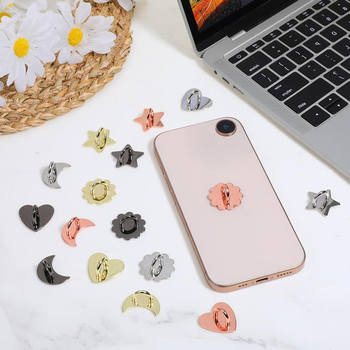 Qianyu 16 PCS Heart Cell Phone Ring Holder Metal Phone Ring Holder Adhesive Metal Phones Finger Grip Loop Heart Grip