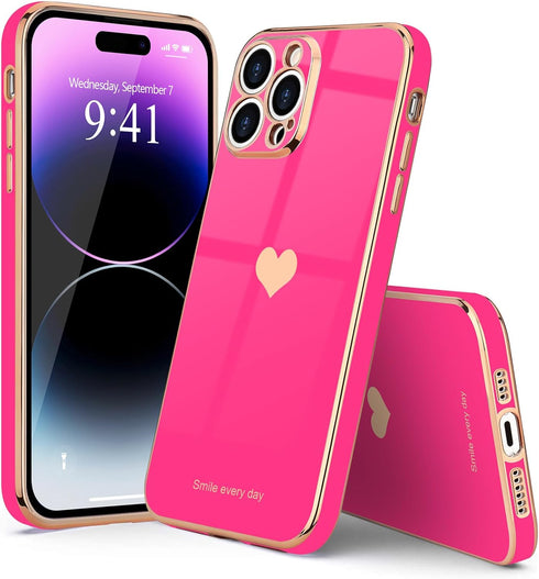 Teageo Compatible with iPhone 14 Pro Case for Girl Women, Cute Love-Heart Luxury Bling Soft Back Cover, Raised Camera