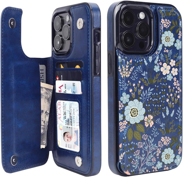 uCOLOR Wallet Case for iPhone 13 Pro Max 6.7" with Card Holder Slot, Folio Flip PU Leather Kickstand Cover (Navy
