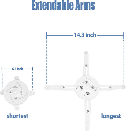 Full Motion Universal Projector Ceiling Mount Bracket with Adjustable Extendable Arms, Rotating Swivel Tilt for Home