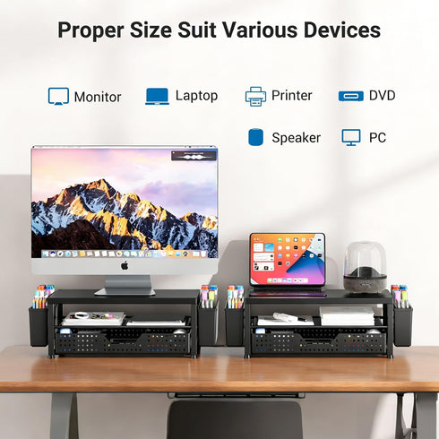 Monitor Stand Riser, Laptop Stand for Desk, Office Desk Organizer and Accessories, Computer Desktop Shelf with Drawer