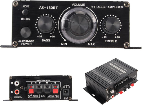 Power Amplifier, AK-160BT Bluetooth 5.0 Stereo Audio, 2 Channel Receiver 20W x 2, 12V Mini Home Power Amplifier
