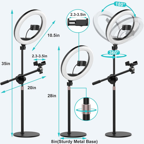 Overhead Phone Camera Mount with Ring Light - Content Creator Kit with 10.5" RGB Ringlight, Desk Stand & Tripod