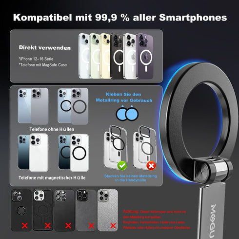 MOGU 118LBS 2800gf 360 17-12 Vacuum Magnetic Car Phone Holder Strong Suction + Magnet, Adjustable Dashboard Cell Phones