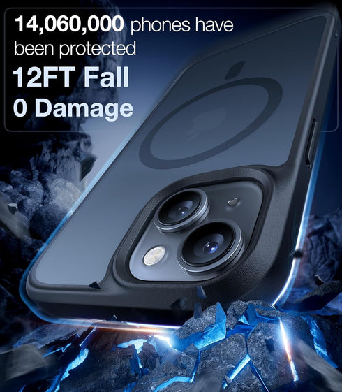 TORRAS Magnetic Shockproof Case for iPhone 15/14, 12FT Military Grade Drop Protection, Translucent Slim Protective