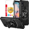 TJS Heavy Duty Phone Case for Cricket Icon 5 & AT&T Motivate 4, with Tempered Glass & Magnetic Kickstand (Black)