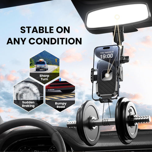 Car Phone Holder, 360° Rotating Rear View Mirror Phone Holder for All 4-7 Inch iPhone and Android Cell Phones
